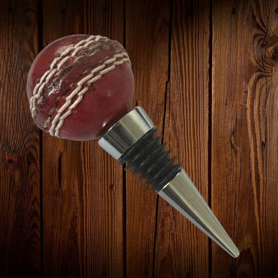 image 1 of CRICKET-GIFTS Wine Stopper Real Leather Mini Cricket Ball Suitable for bottles up to 20mm Diameter