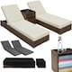 image 1 of Sun Lounger Set - 2 loungers, 1 side table, aluminium frame, adjustable backrest, rain cover Brown