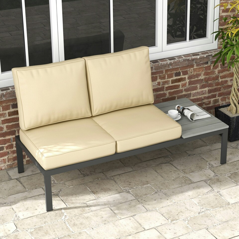 image 1 of Outsunny 2 Seater Outdoor Seat Cushion with Back, for Garden White | Beige