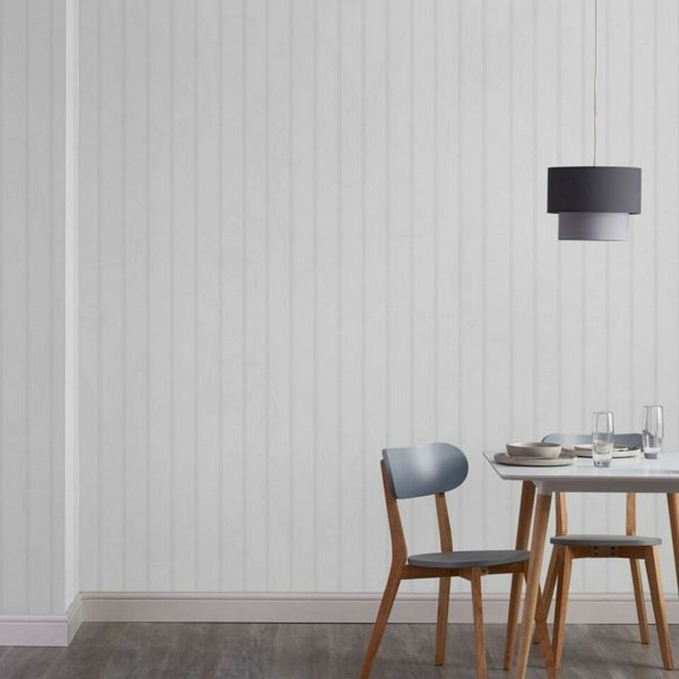 image 1 of Graham & Brown Super Fresco Wood Slats Textured Wallpaper - White - One Size White