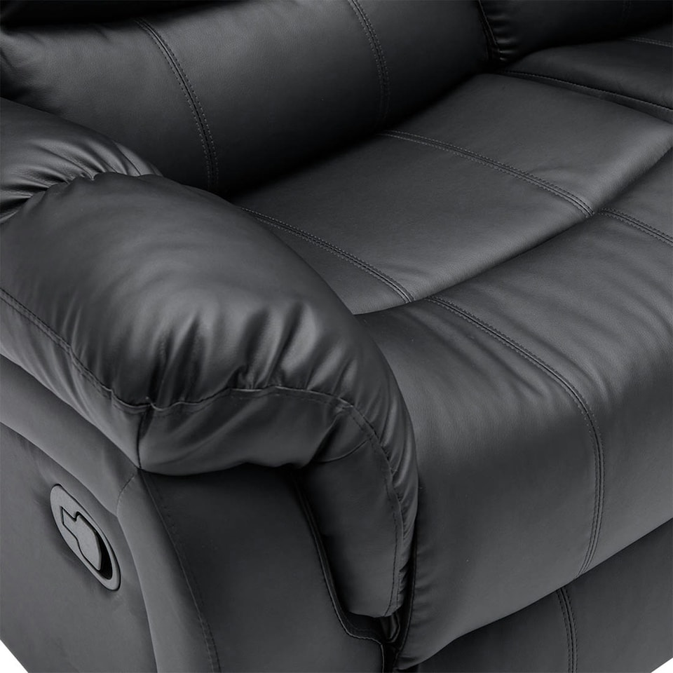 image 1 of Seattle 3 Seater Manual High Back Bonded Leather Recliner Sofa (Black)