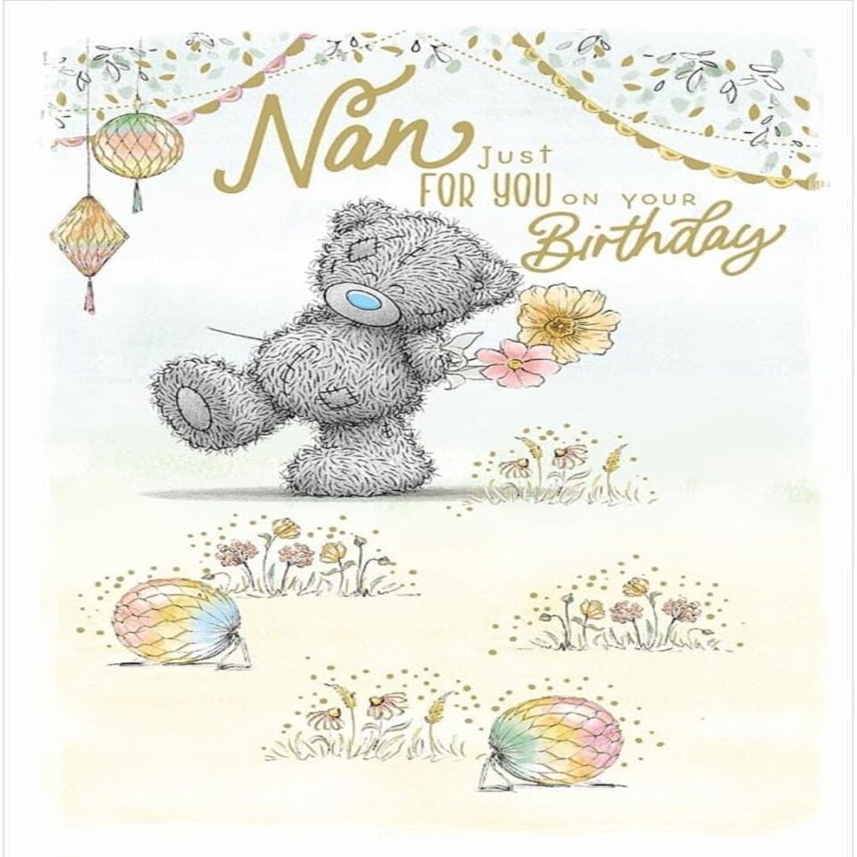 image 1 of Bear With Flowers Behind Back Nan Birthday Card