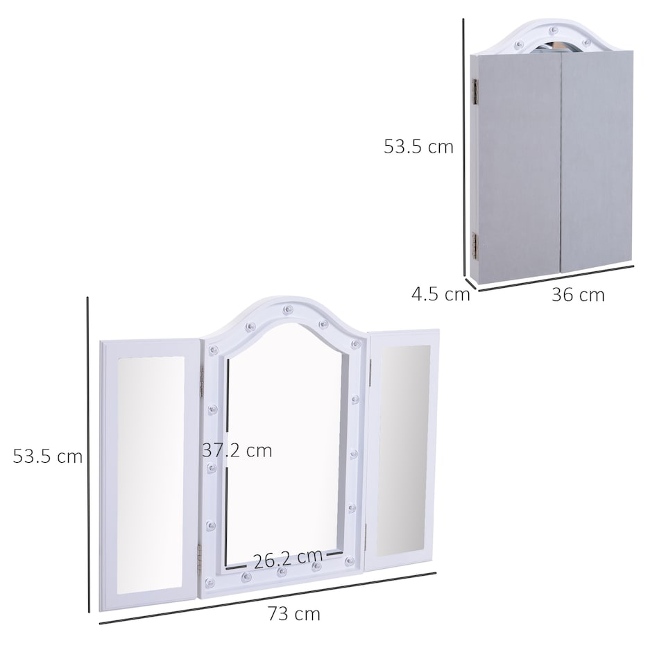 image 1 of HOMCOM Lighted Tri-Fold Vanity Mirror Large Cosmetic Mirror w/ LED Lights White | White