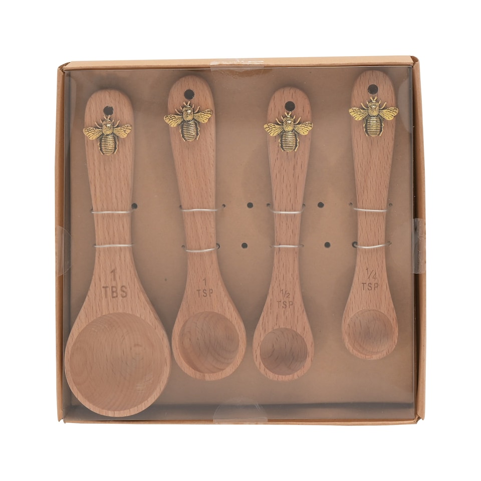 image 1 of Hestia Set of 4 Measuring Spoons Bee Brown | One Size