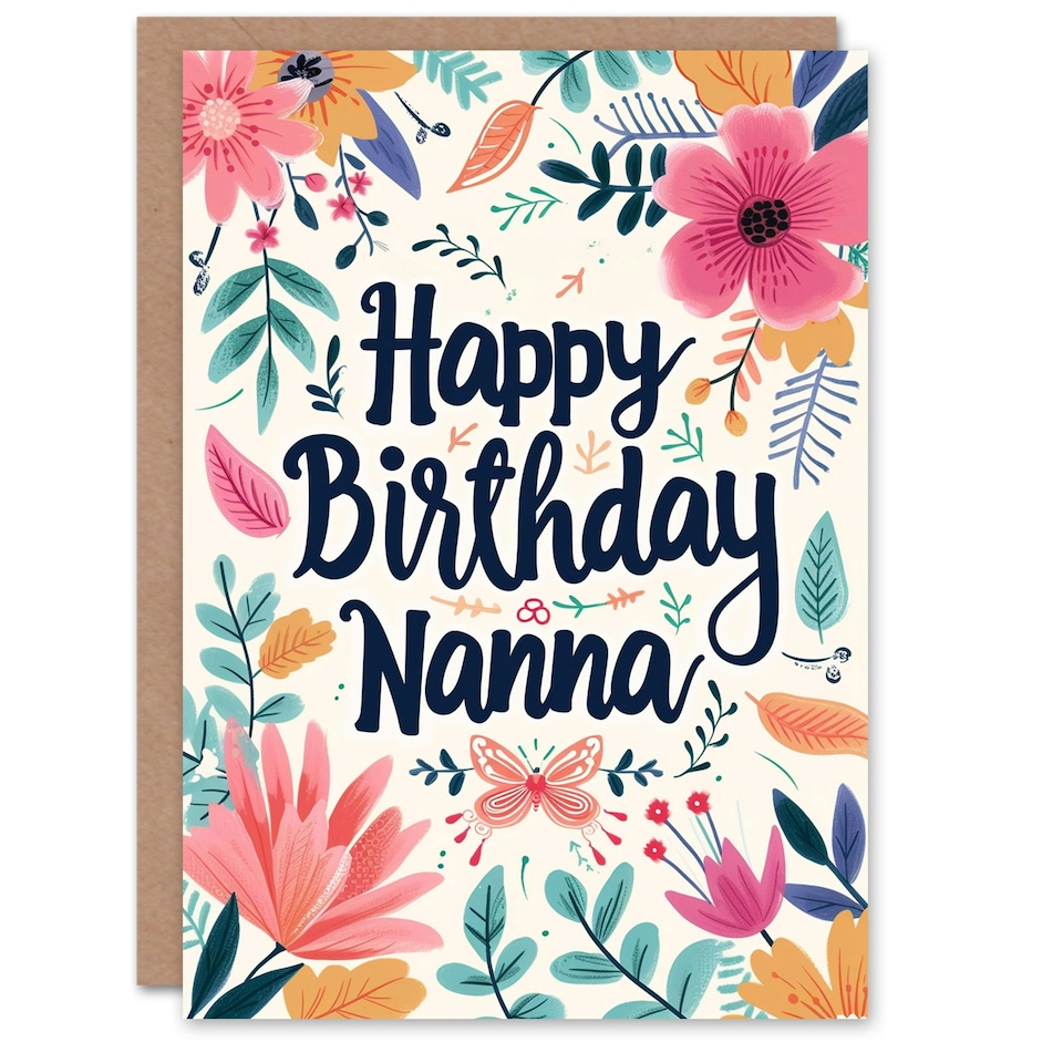 image 1 of Bright Floral Frame Butterfly Flowers Grandma Gran Nan Birthday Card