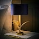 image 1 of ValueLights Christina Navy Blue Velvet with Gold Inner Drum Shade Gold Palm Leaf Table Lamp Gold
