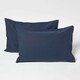 image 1 of Homescapes Navy Linen Kid’s Pillowcases 60 x 40 cm - Pack of 2 Blue