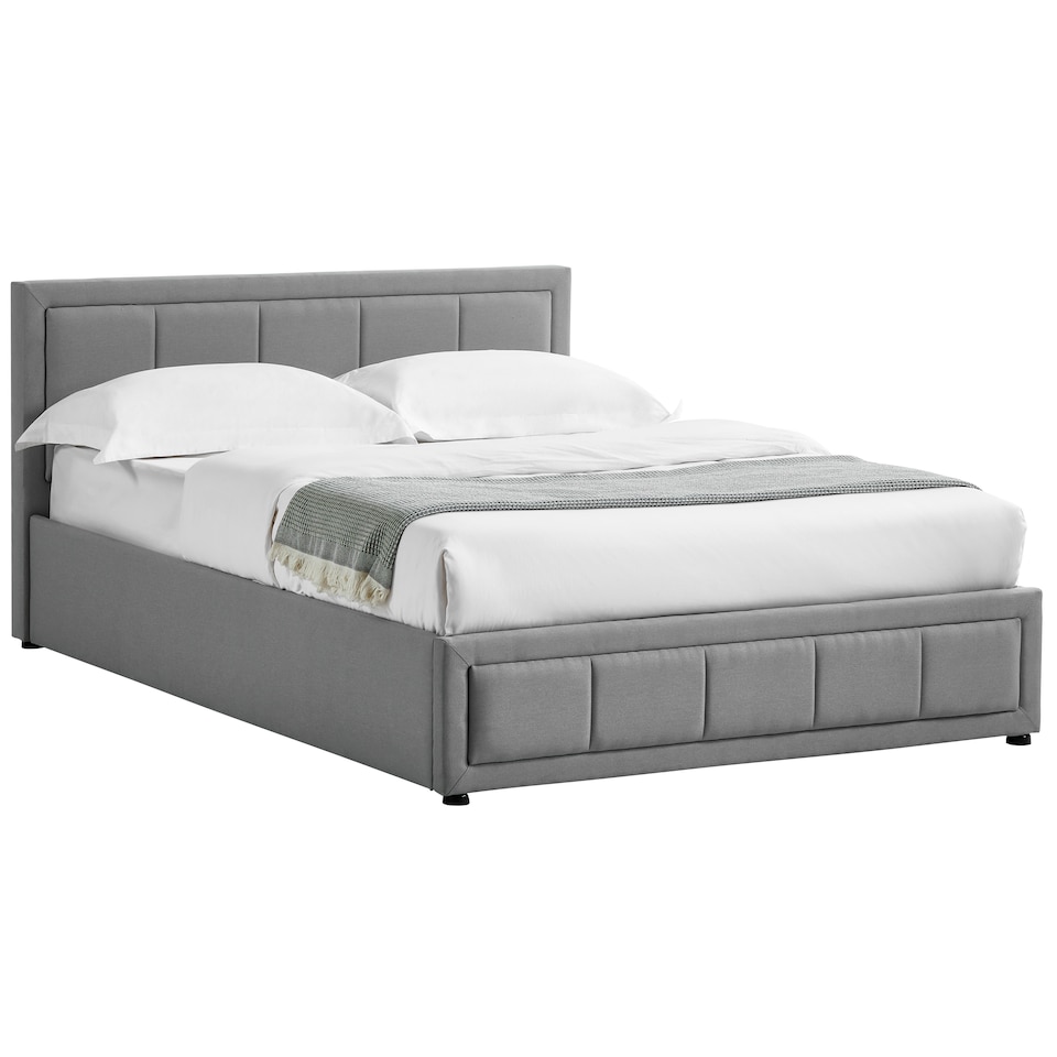 image 1 of Vida Designs Vanita 4ft6 Double Ottoman Bed Storage Fabric Upholstered, Light Grey, 135 x 190cm