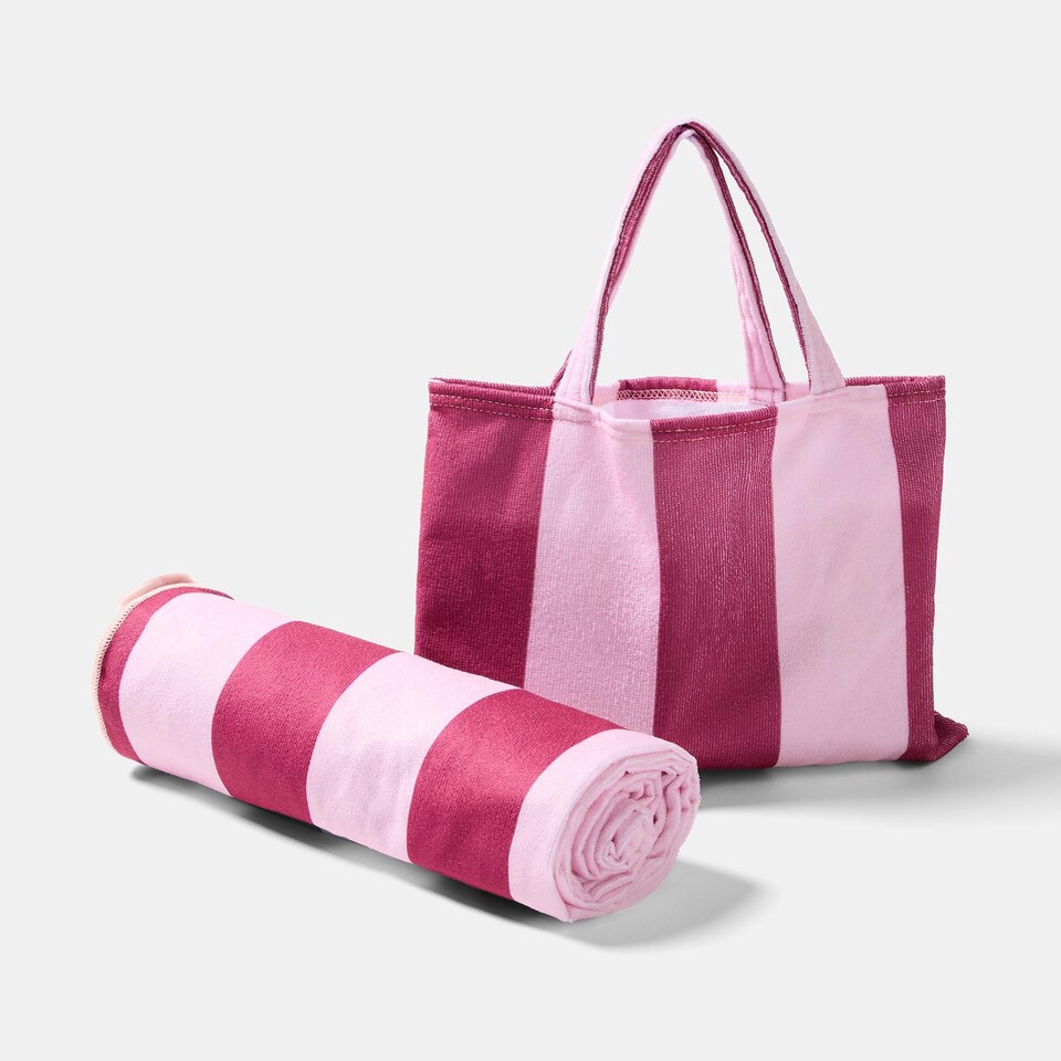 image 1 of OHS Stripes Beach Towel with Bag Quick Dry Absorbent Travel Spa