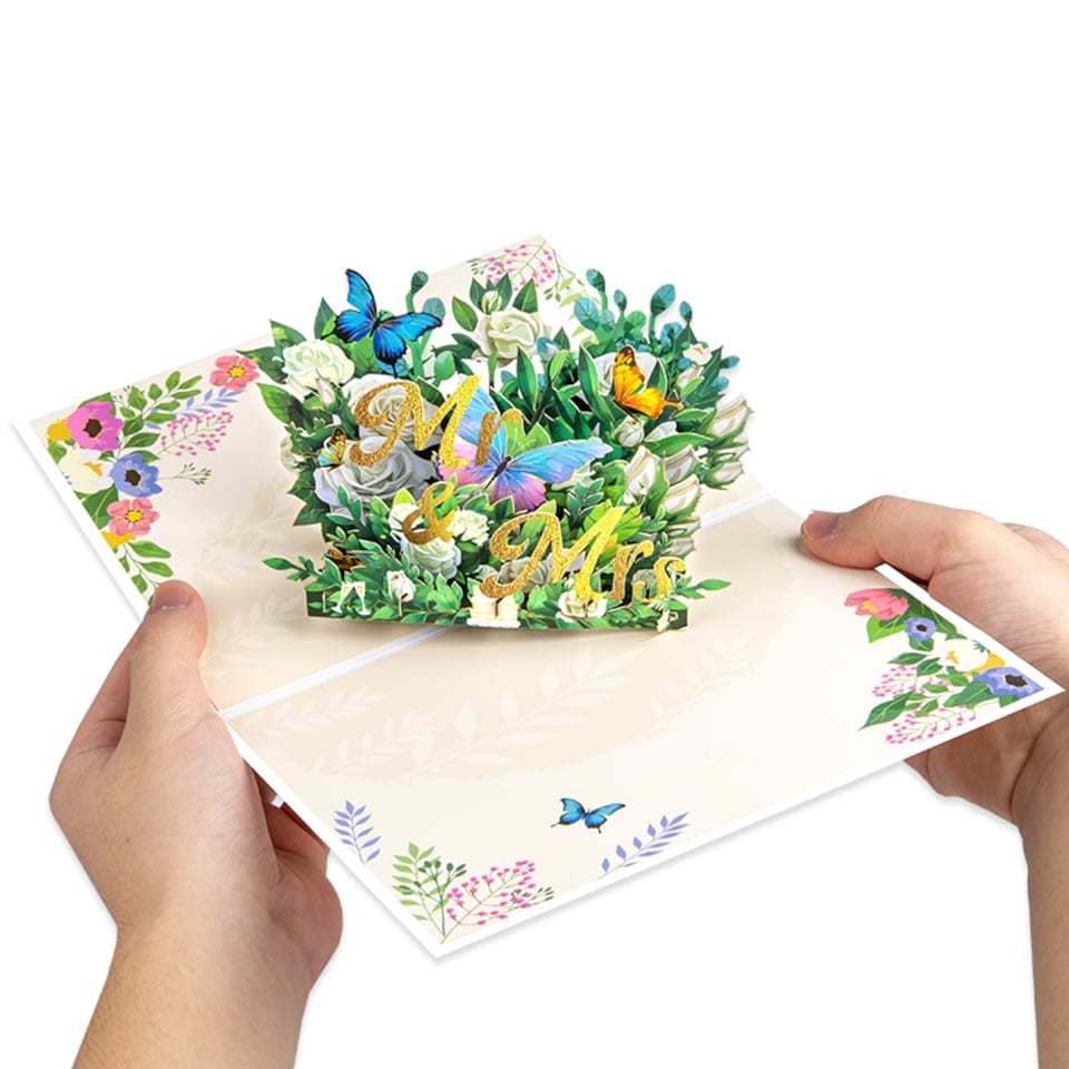 image 1 of Mr & Mrs with Floral Accents Romantic 3D Pop Up Wedding Congratulations Card