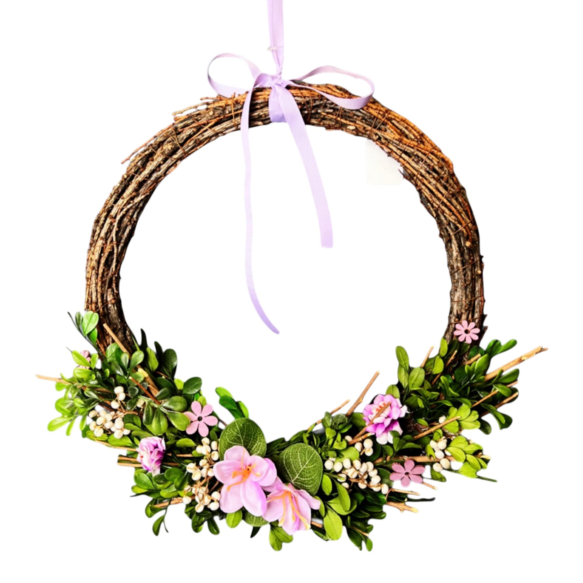 Four Candle Boxwood & Flower Decorative Wreath - 38cm
