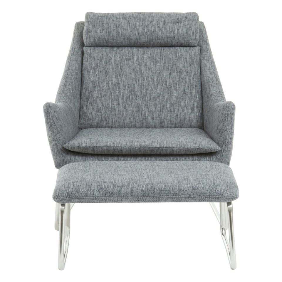 image 1 of Interiors by Premier Grey Fabric Chair with Foot Stool Ottoman, Steel Frame Highback Accent Chair for Office, Lounge, Living Room