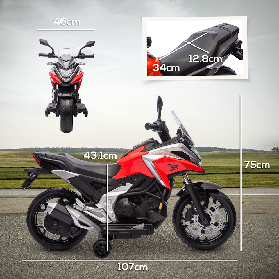image 1 of AIYAPLAY Honda Licensed 12V Kids Electric Motorbike w/ Music, Lights, Red