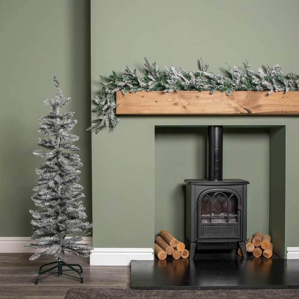 image 1 of 4ft (1.2m) Grey Artificial Pencil Christmas Tree With Green Metal Stand and 168 Tips
