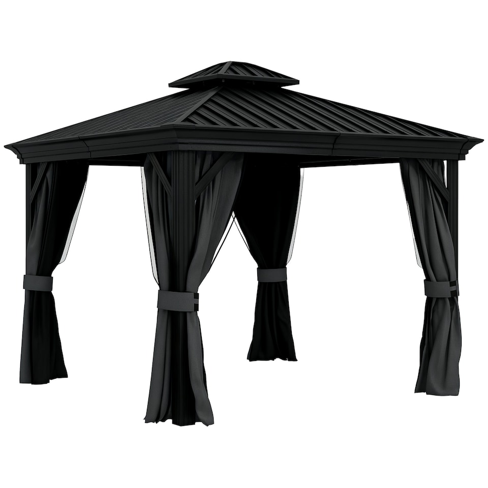 image 1 of Outsunny 3 x 3.7m Aluminium Outdoor Hardtop Gazebo Canopy 2-Tier Roof Dark Grey