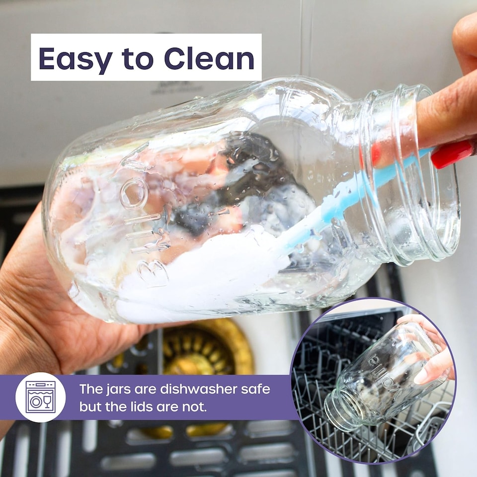 image 1 of 1L Mason Jar - Leakproof Glass Jar with Airtight Lid, Labels, Chalk Pen & Cleaning Brush | Clear | Clear | 1000ml - 6 Pack | 6