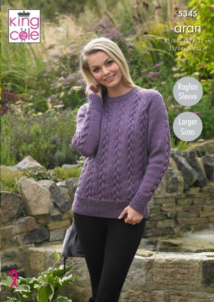 King Cole Fashion Aran Knitting Pattern 5345, Cardigans and Sweaters for Men and Women - 32 - 46 Inches & 38 - 52 Inches
