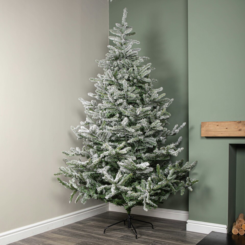 image 1 of 8ft (2.4m) Snowy Green & White Everlands Liberty Spruce Christmas Tree with Metal Stand