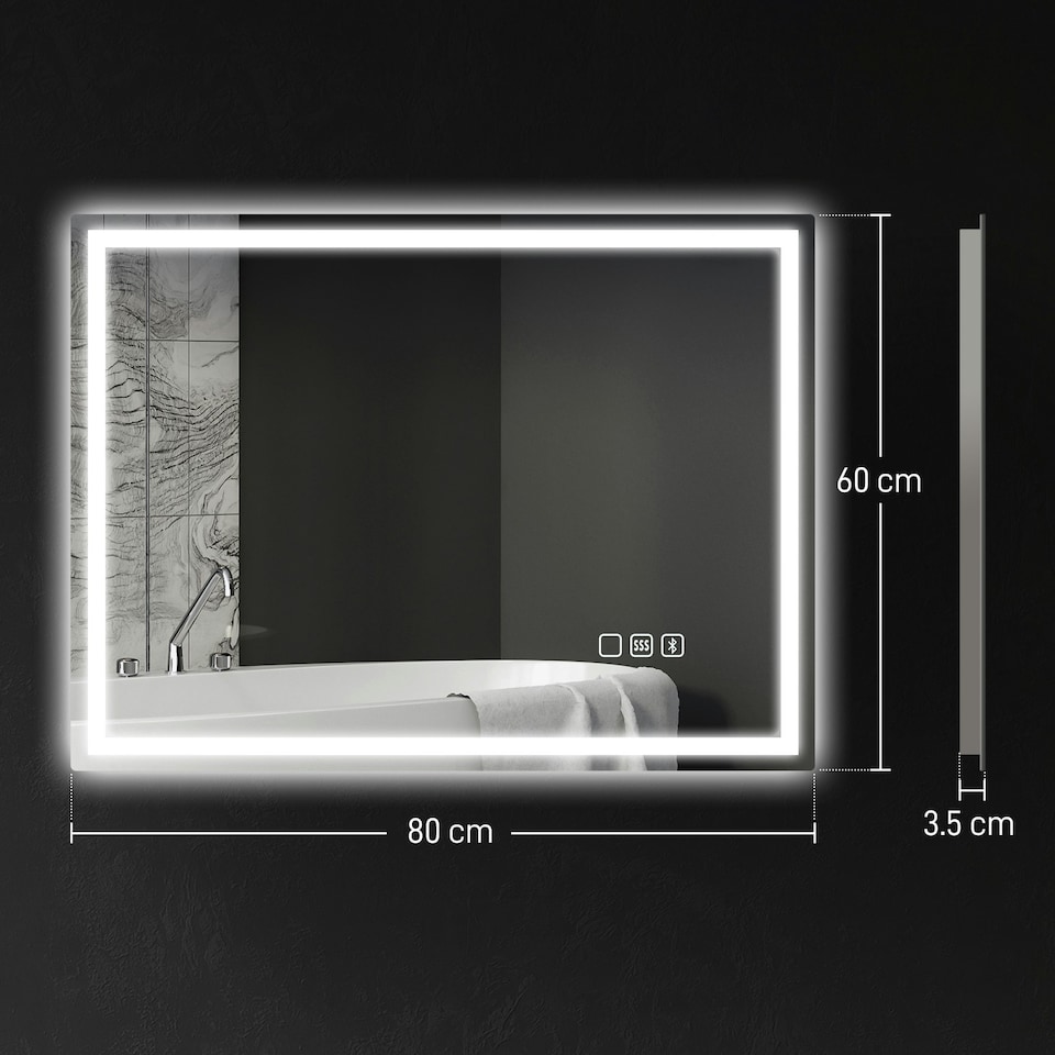 image 1 of HOMCOM 600 x 800 mm Bathroom Mirror with Bluetooth Lights Demister Pad | Silver
