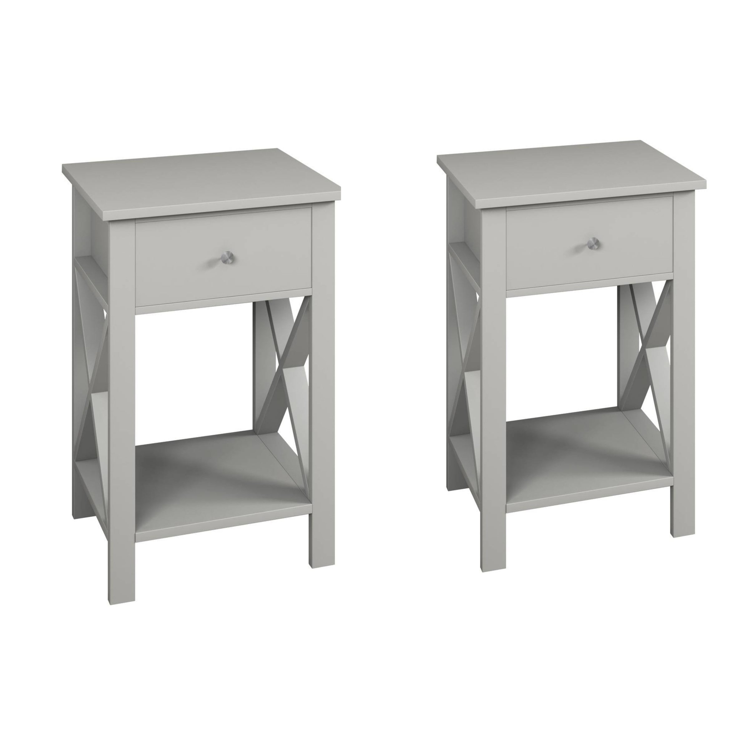 Wooden 1 Drawer Bedside Sofa Side End Table Frame Nightstand with Storage Shelf Grey 2 Grey 2