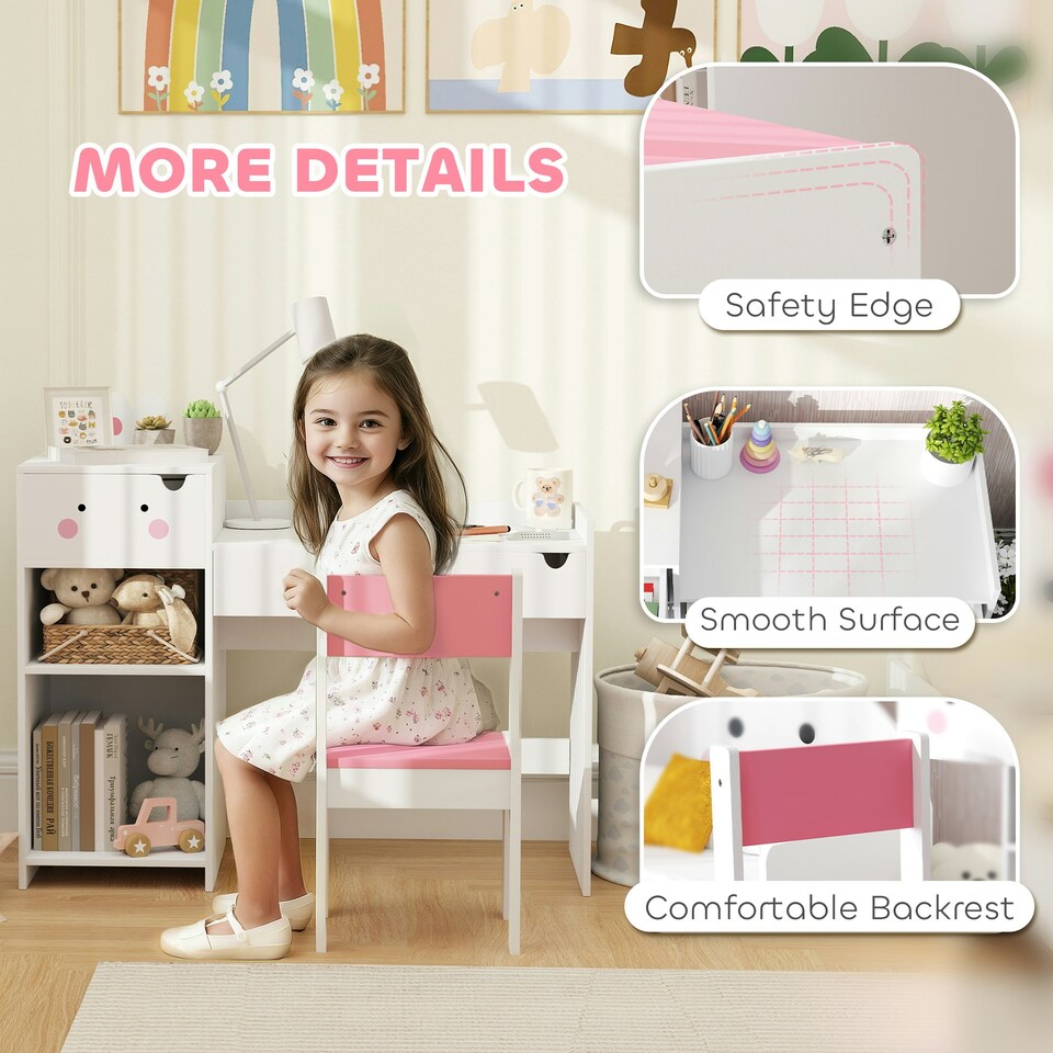 image 1 of AIYAPLAY Kids Desk and Chair Set, Toddler Table and Chair Set, White/Pink White