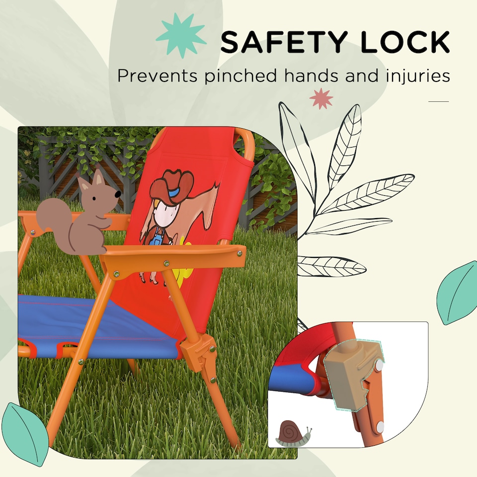 image 1 of Outsunny Kids Bistro Table and Chair Set w Cowboy Theme, Adjustable Parasol