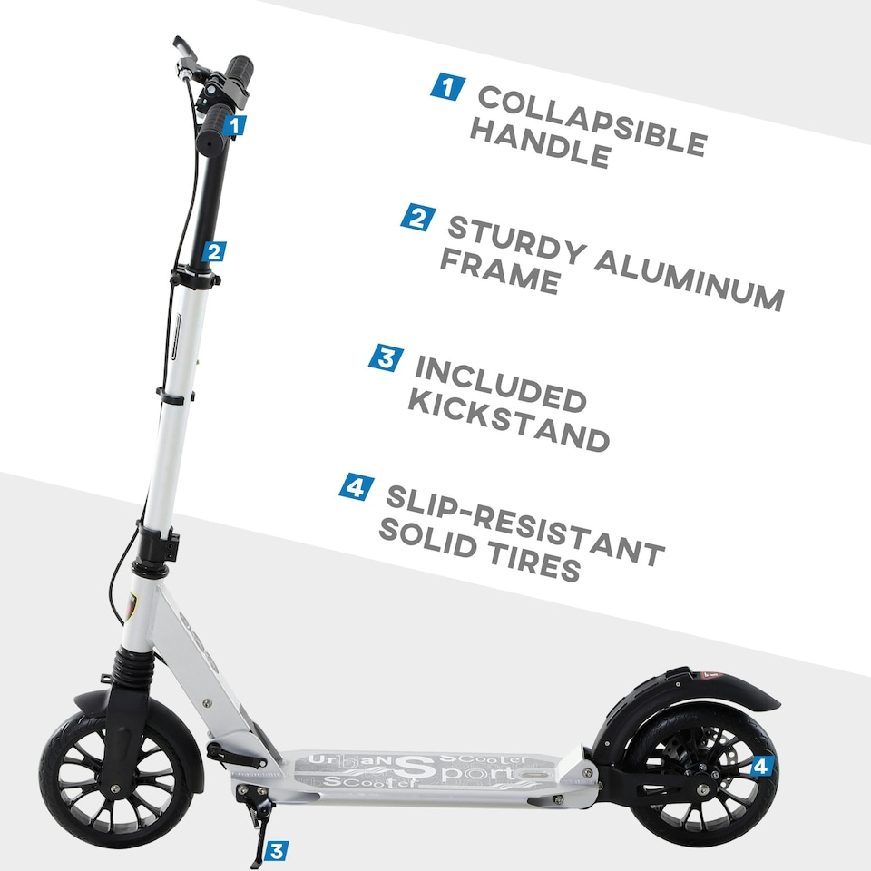 image 1 of HOMCOM Adult Teens Kick Scooter Fold Adjust 14+ w/ Rear Wheel&Hand Brake Silver