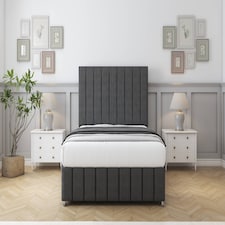 Sloomy California Graphite Dumfries Divan Bed With Mattress 2 Drawers Left Side With 54" Floor Standing Headboard & 12" Matching Footboard 4'6 Double | Grey | Graphite | Double | 1
