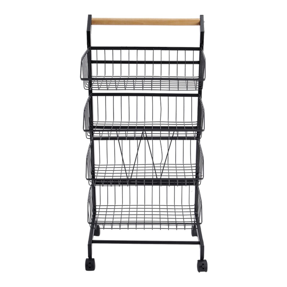 image 1 of Living and Home 4-Tier Kitchen Organizer Trolley with Removable Basket | Black | 4 Tier
