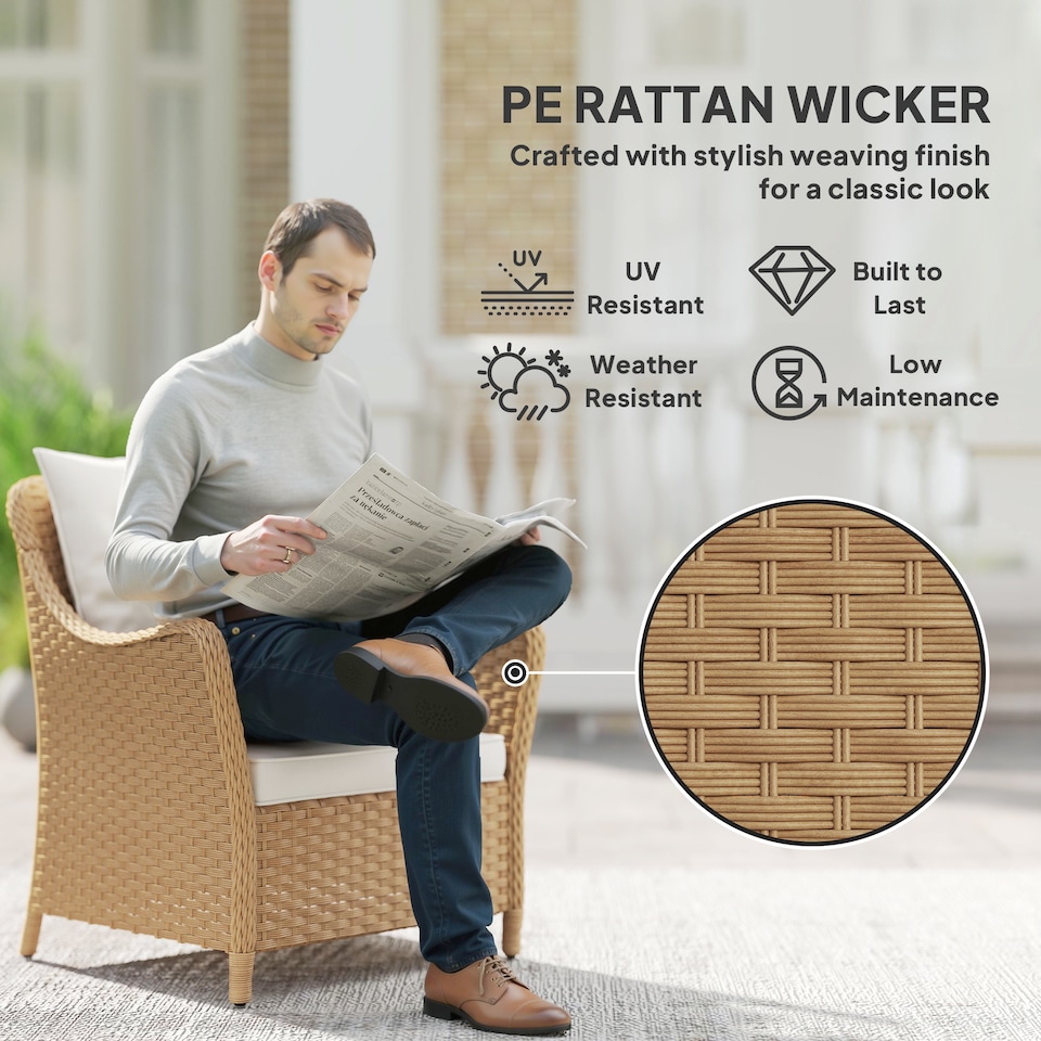 image 1 of Outsunny 2 Pieces Rattan Garden Chairs, Cushioned Rattan Chairs, Beige