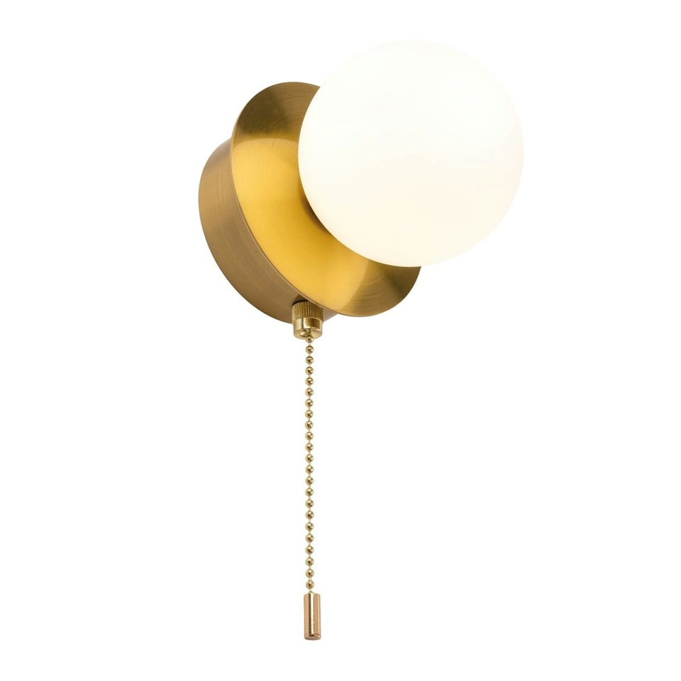 image 1 of CGC MACIE Satin Gold & White Opal Globe LED Rechargeable Magnetic USB Reading Bedside Wall Light Pull Cord Switch Gold