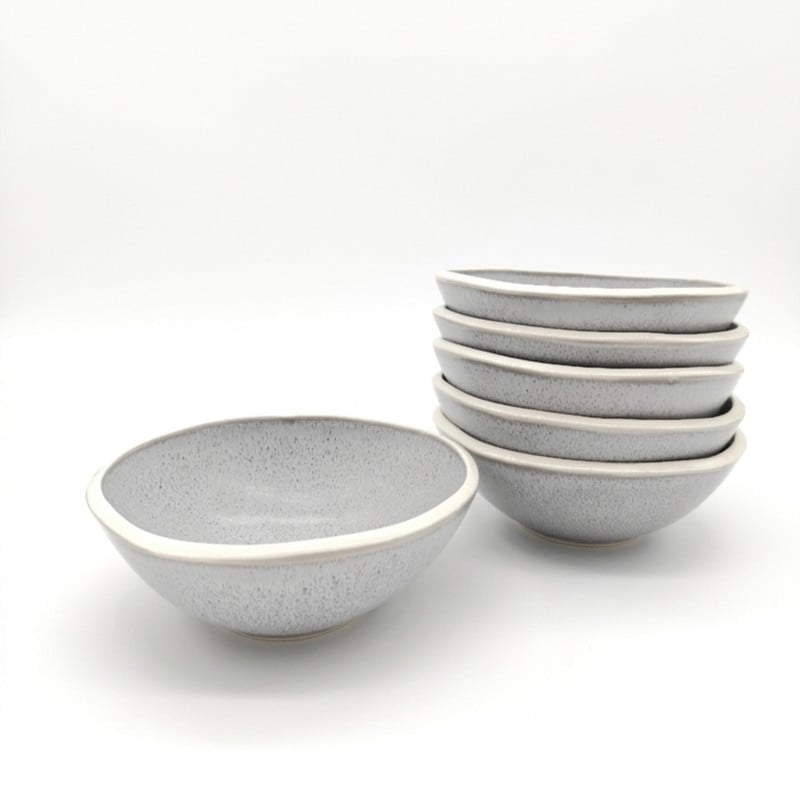 Glim & Glam Reactive Grey Glaze Dinnerware Nordic Pebble 4 Cereal Bowls 6.5"