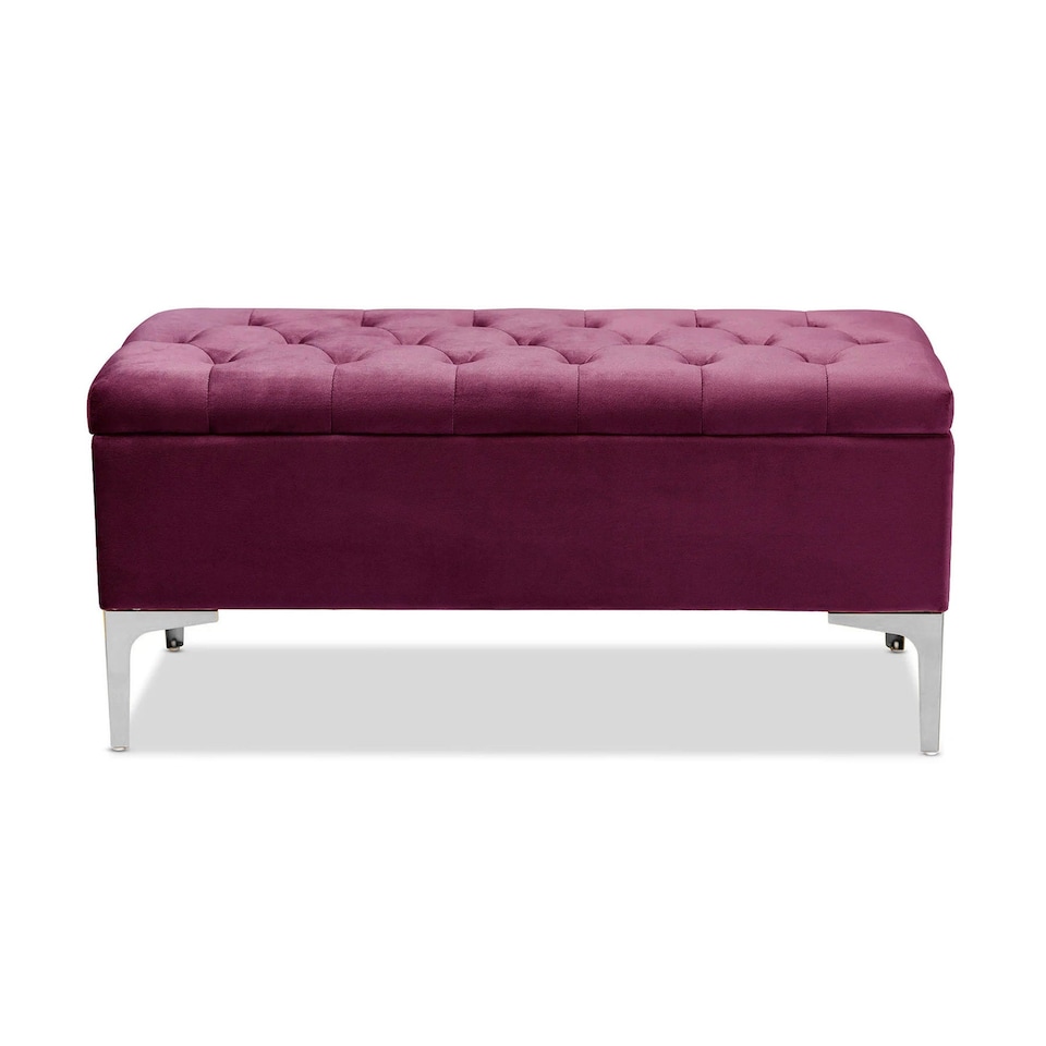 image 1 of Modena Storage Ottoman Bench, Ottoman Footstool with Legs, 90cm Plush Velvet Upholstered End of Bed Bench, Red