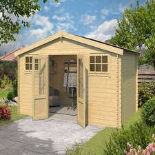 Boston-Log Cabin, Wooden Garden Room, Timber Summerhouse, Home Office - L518.6 x W312 x H245.1 cm Brown