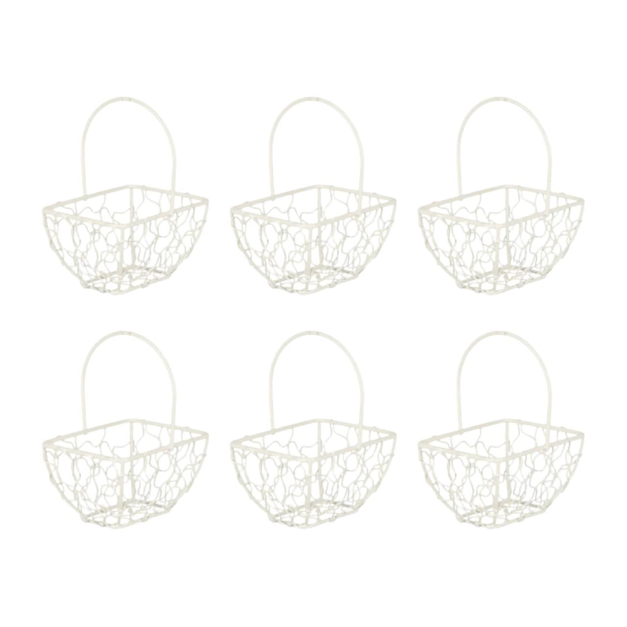 Rectangle Basket Wire Mesh - 10x8x6cm White Ivory & Set of 6 1