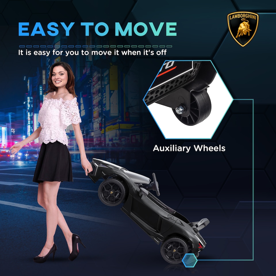 image 1 of AIYAPLAY Lamborghini Revuelto Licensed Kid Electric Car, 12V Kids Electric Ride On with Butterfly Doors, Suspension, Remote Control, LED Lights, Horn, USB, MP3 for 3-5 Years, Black