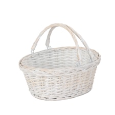Large White Swing Handle Wicker Shopping Basket | White | White | L