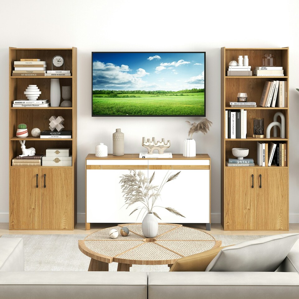 image 1 of COSTWAY 178 CM Bookcase 6-tier Modern Style Storage Natural Yellow