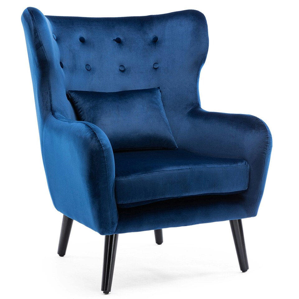 image 1 of Winslow Wing Back Fabric Occasional Button Back Armchair w Footstool (Navy)