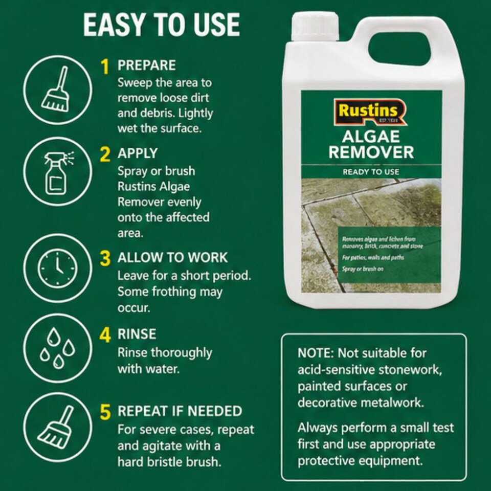 image 1 of Rustins Algae Remover Ready to Use Solution for Masonry Brick Concrete 4L
