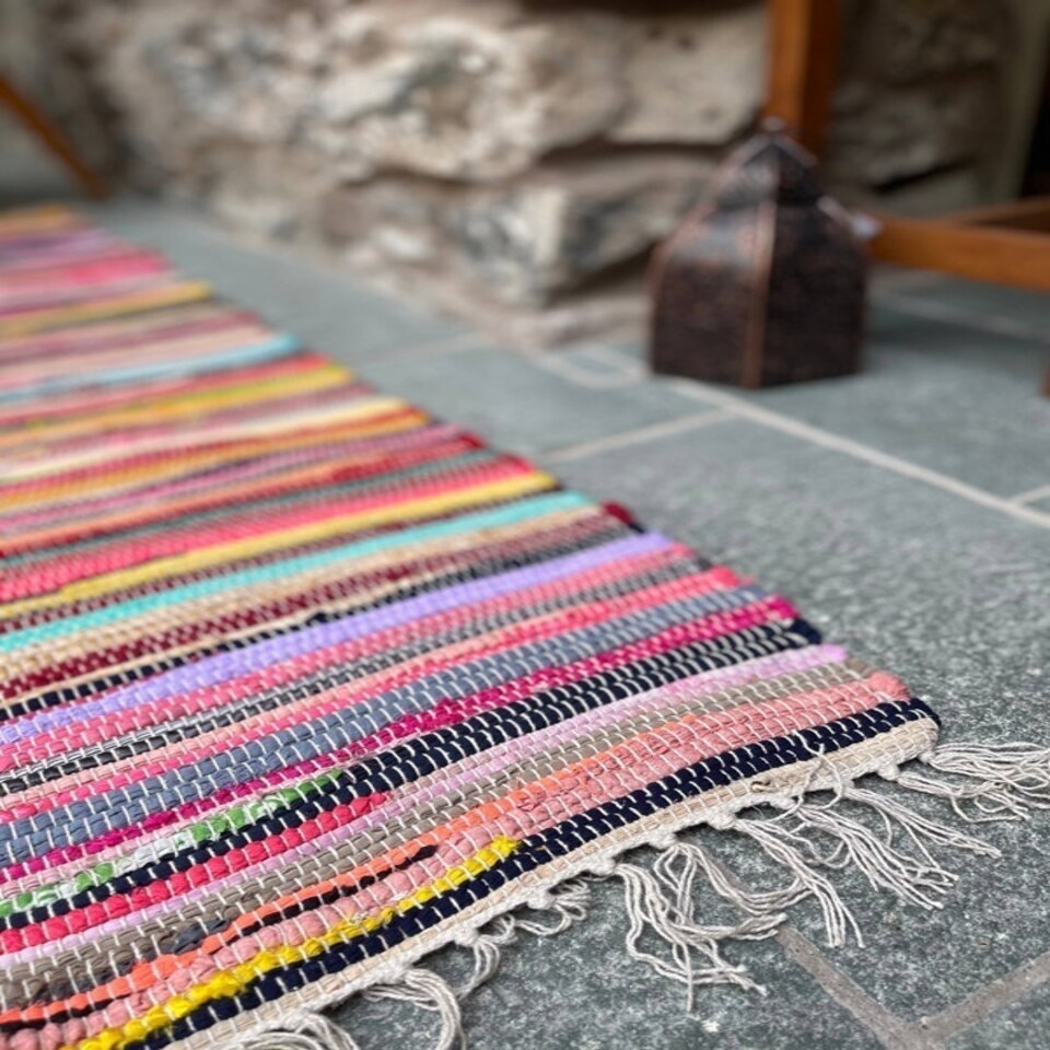 image 1 of SHANTI Shabby Chic Rag Rug Flat Weave Design - L240 x W360 - Multicolour Multi