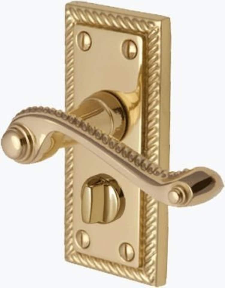 Golden Grace Georgian Design Traditional Privacy WC Latch Door Handle in Premium Polished Brass Finish - 105 x 48mm Backplate | Gold | 1 Set