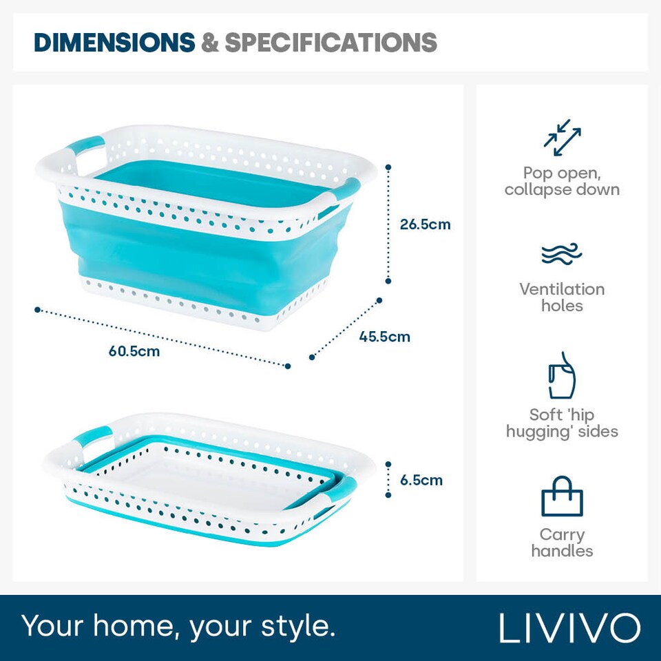 image 1 of Foldaway Laundry Basket Turquoise