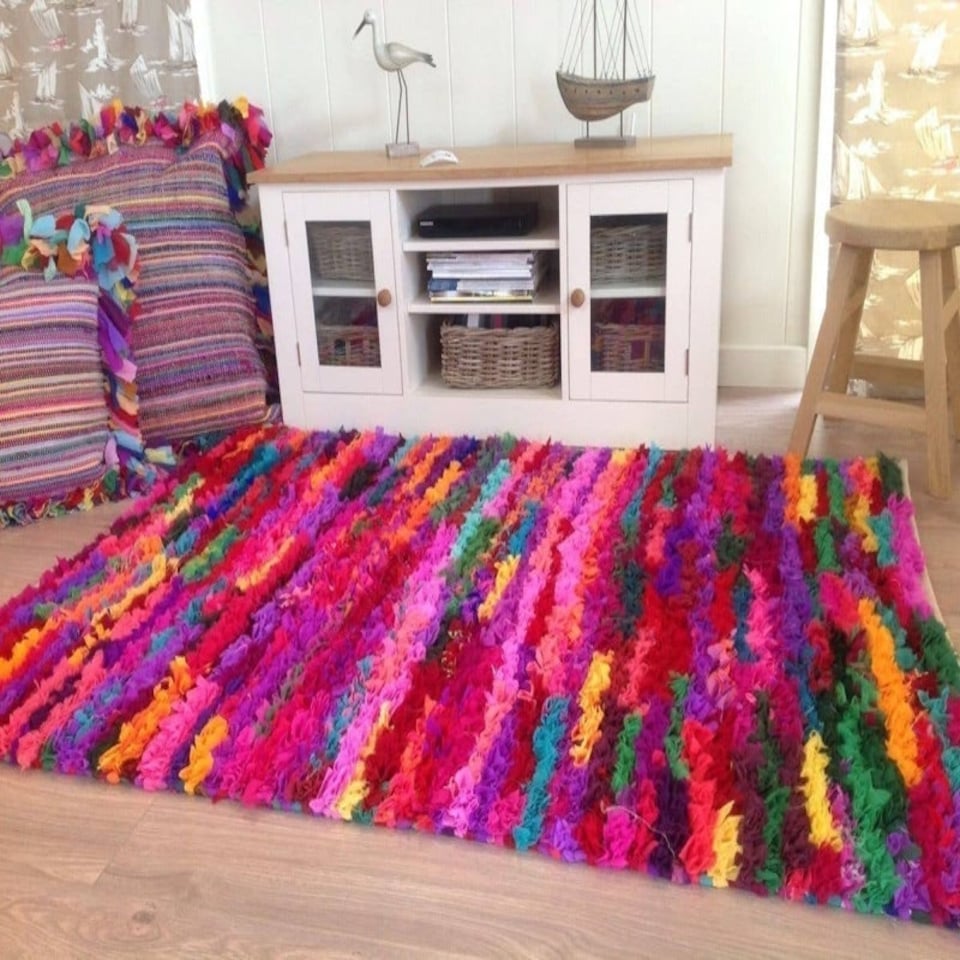 image 1 of ZINDA Fluffy Shaggy Rug Multicolour Amazing Boho Chic Style (ZINDA100X100) Multi