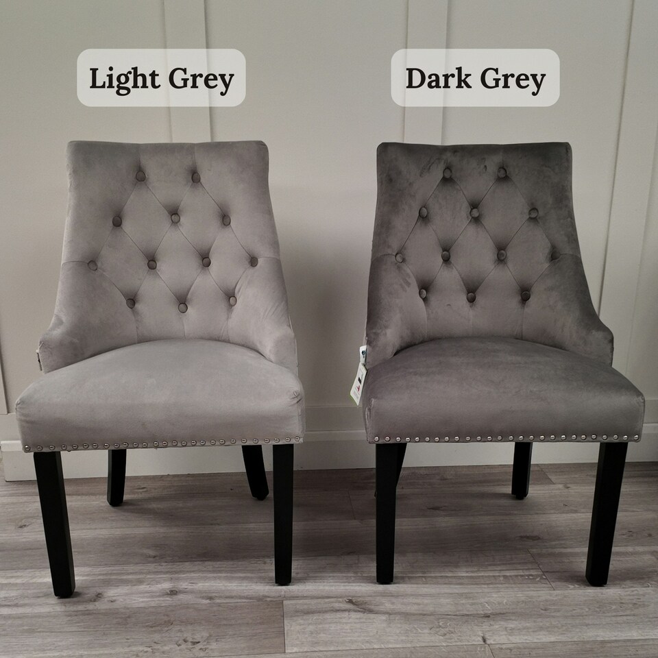 image 1 of Single Velvet Dining Chair Ergonomic Scoop Knockerback & Button Tufted Wood Legs Grey | Light Grey