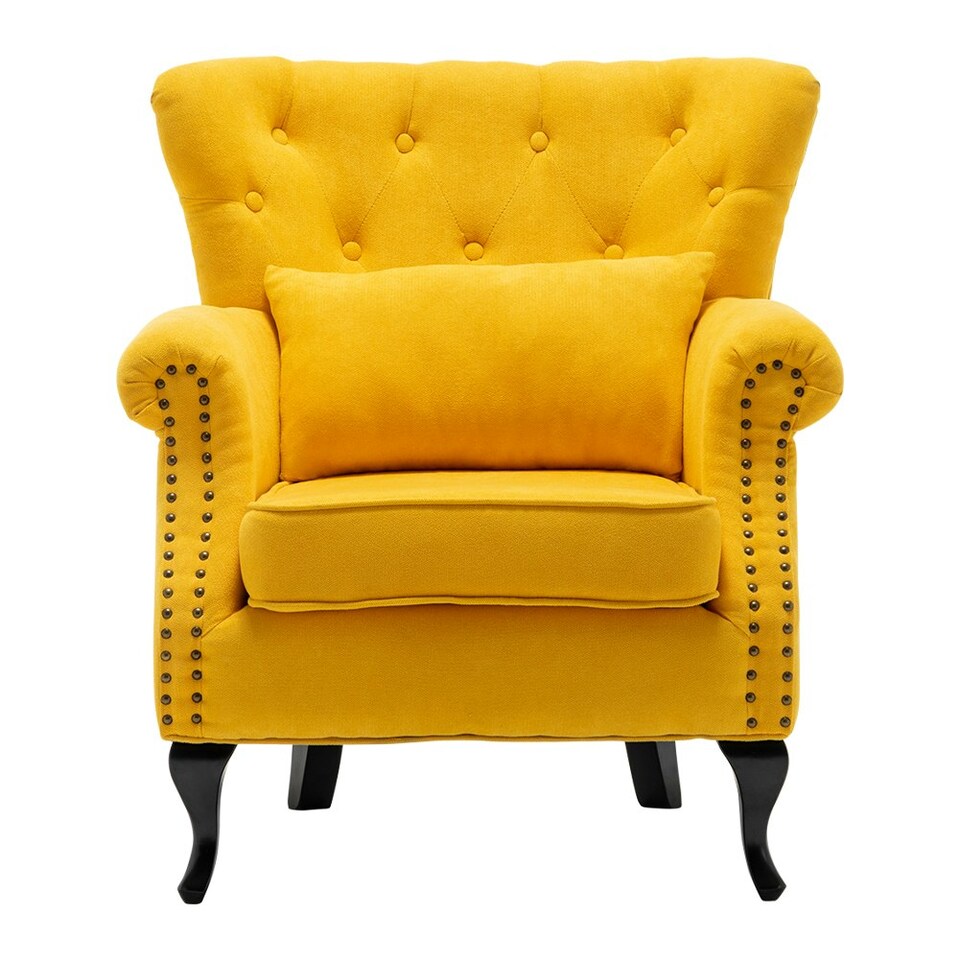 image 1 of Living and Home Modern Buttoned Armchair with Lumbar Pillow and Cushion