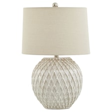 Lattice Table Lamp with Linen Shade - Ceramic - L38 x W38 x H58 cm - Neutral Cream Cream