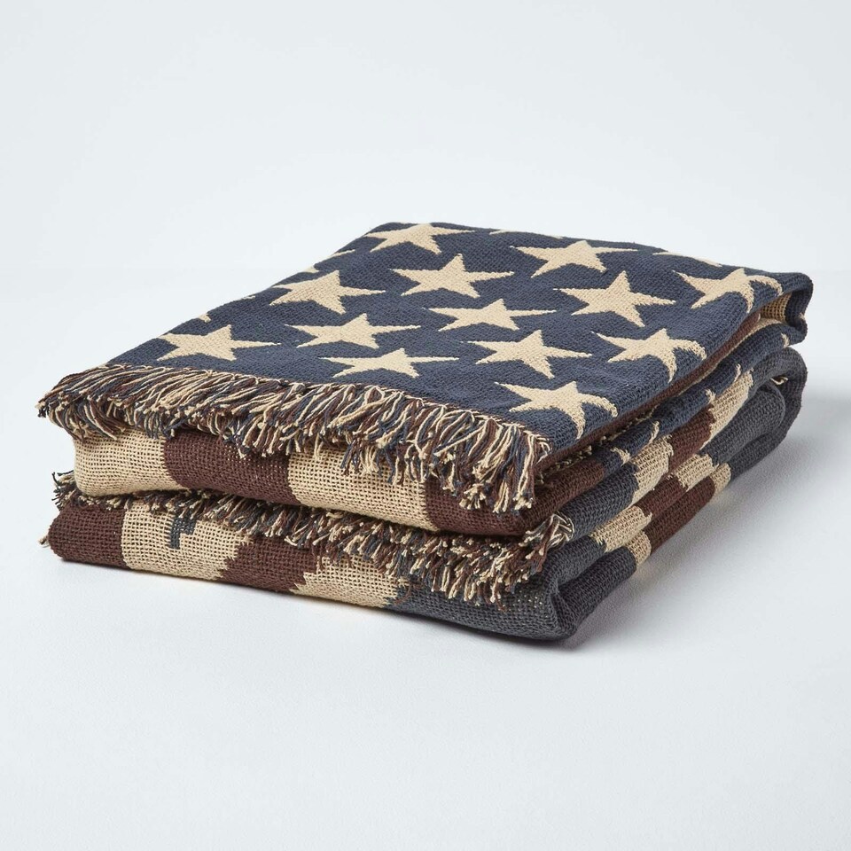 image 1 of Homescapes Cotton USA Flag Throw - 125 x 150 cm