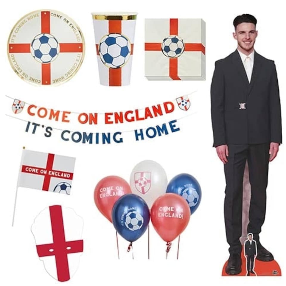 Come On England It's Coming Home Ultimate Party Pack with Declan Rice Cardboard Cutout and England Face Mask