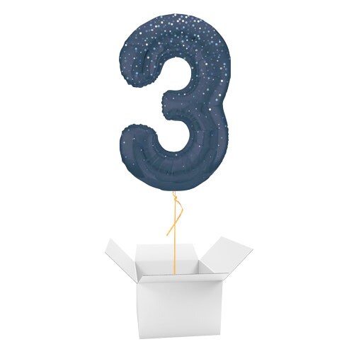 Navy Blue Glitz Prismatic Number 3 Helium Foil Giant Balloon - Inflated Balloon in a Box